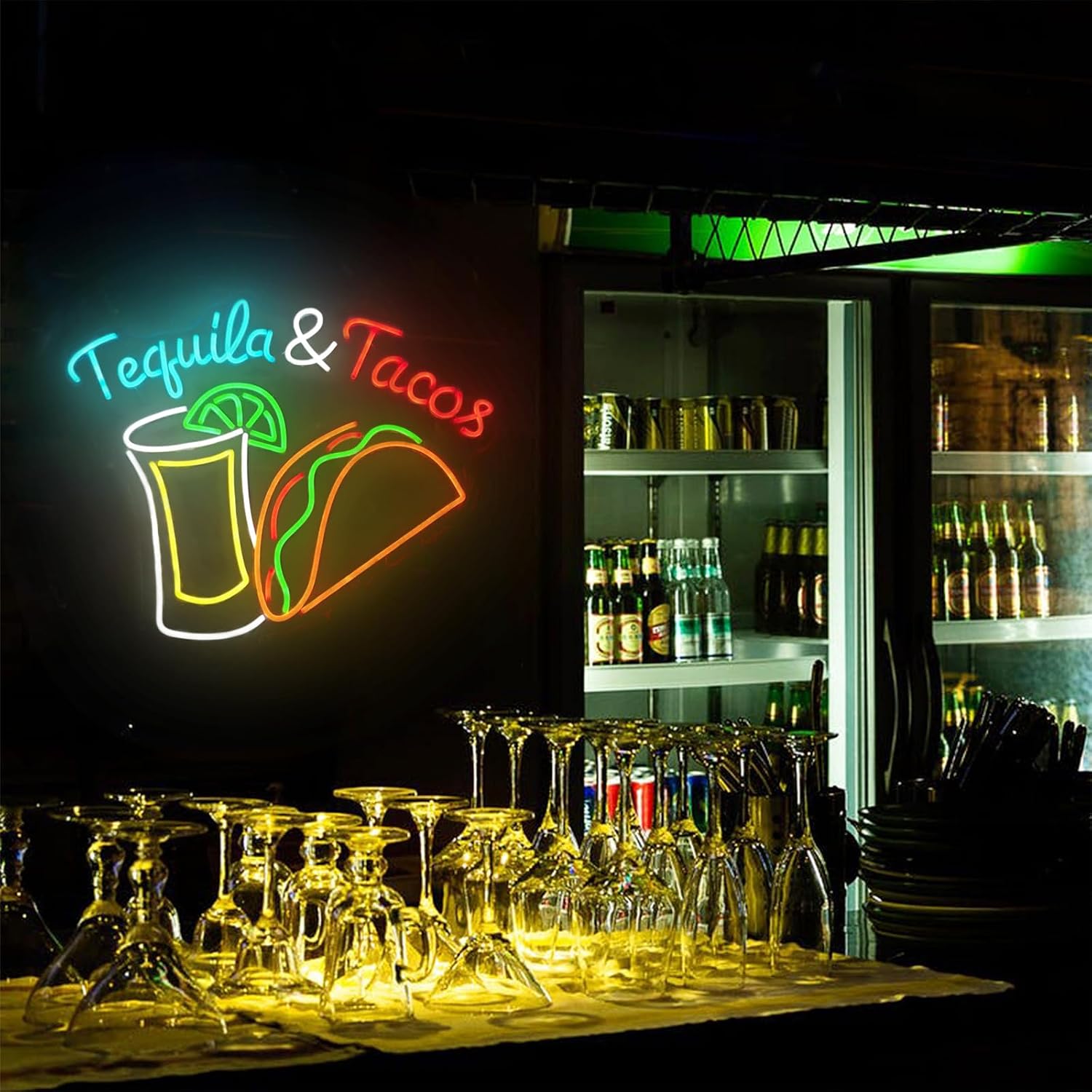 Tacos & Tequila Neon Sign LED Tacos and Tequila Mexican Food Neon Light Signs Wall Decor for Mexican Restaurant Decor, Party, Bar, Man Cave 20inch