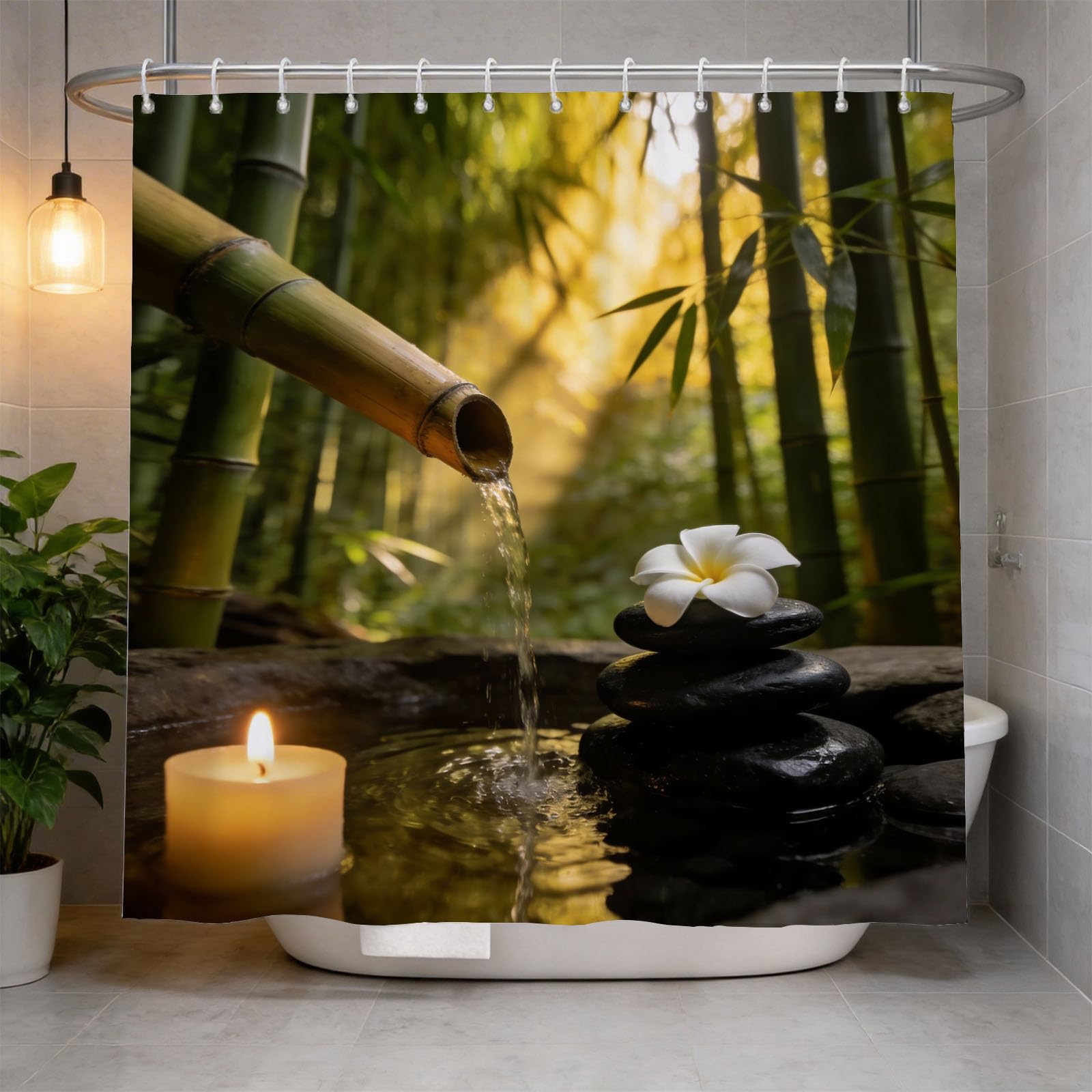 Hongduo 3D Zen Shower Curtain for Stalls Bathtubs Japanese Garden Bathroom Decor Shower Curtain Set Polyester Fabric Waterproof 180x180cm/71X71 Inch with Hooks