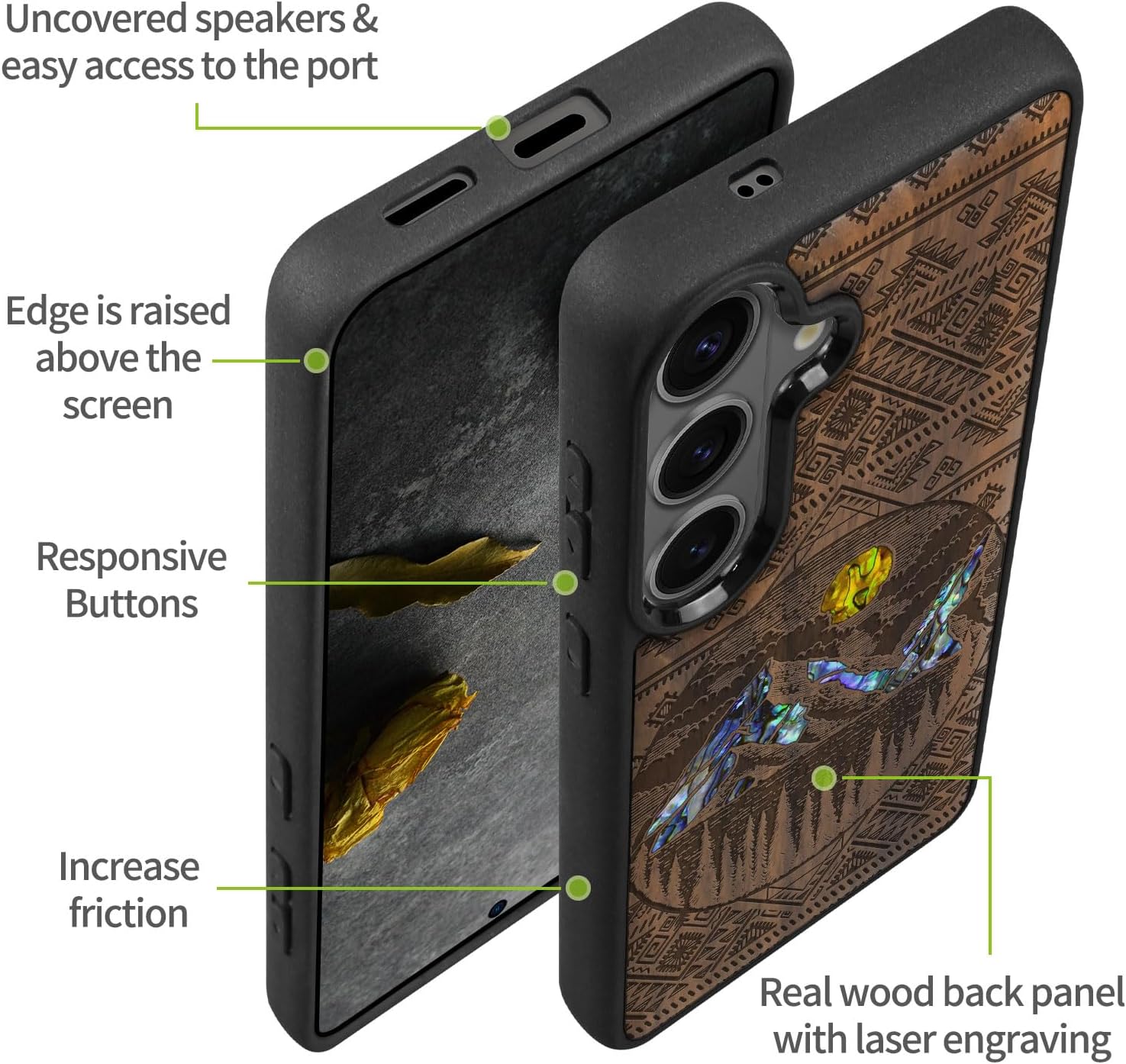 Carveit Magnetic Wooden Case for Samsung Galaxy S26 Case, Wood Artisan Engraved & Handmade Shell Inlaid, Compatible with MagSafe Wireless Chargers (Aztec Style Alpine Lakes) Walnut