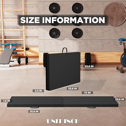 Miniatura 86 de Colchoneta de gimnasia portátil plegable de 4 x 8/2 x 6 pies, tapete de ejercicio de piel sintética con asas de transporte para entrenamiento