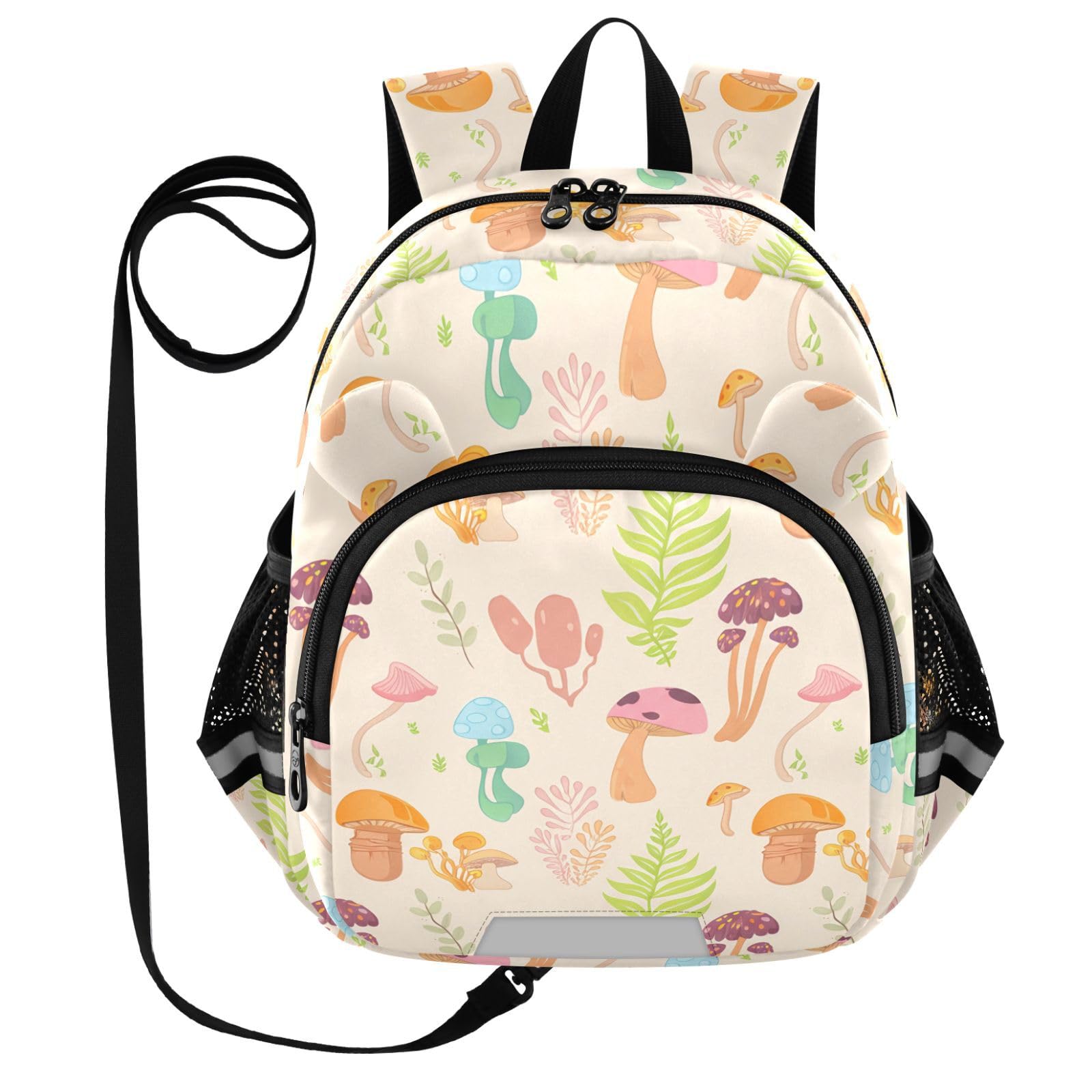 Mushroom Plants Beige Toddler Harness Backpack for Boys Girls 3-6 Years Kids Backpack with Anti Lost Safety Leash Baby Harness Bookbag for Travel Preschool Walking