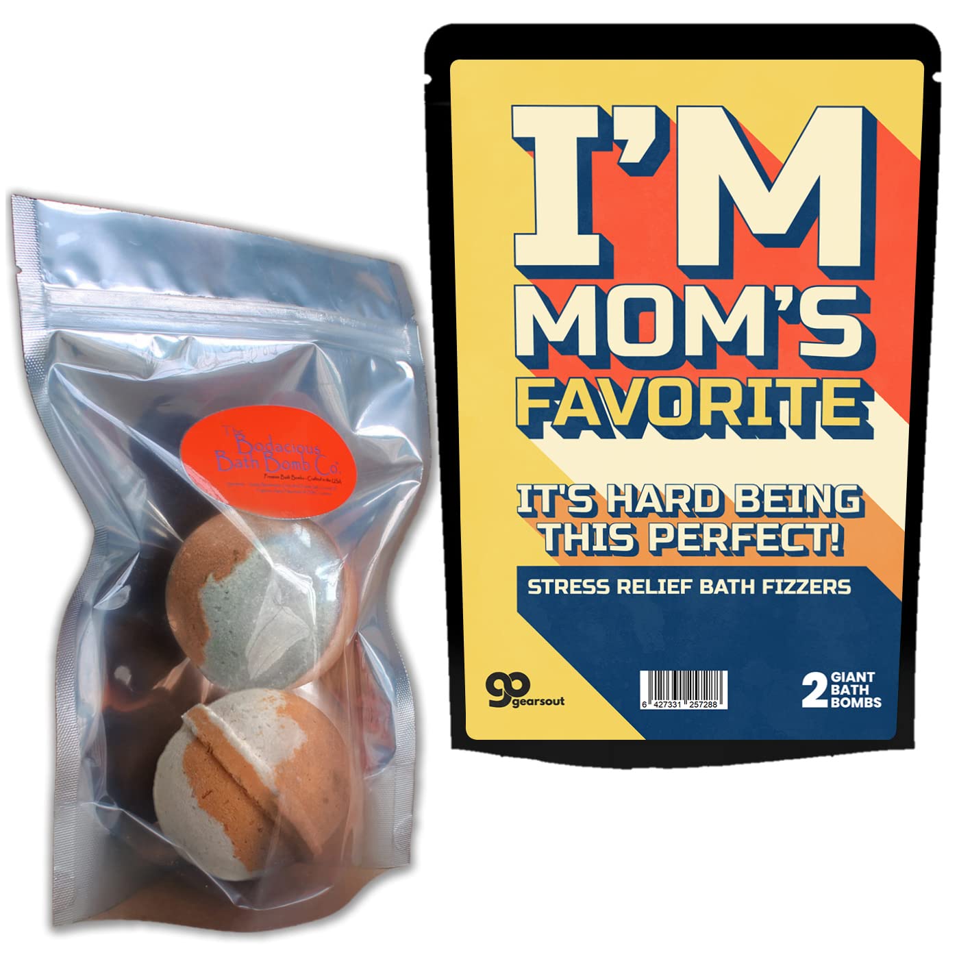 I’m Mom’s Favorite Stress Relief Bath Fizzers Bath Bombs – 2 Giant Orange Sorbet Bath Set Gift for Sister Brother Handmade Christmas Stocking Stuffers for Adult Children