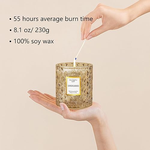 Miniatura 2 de Chloefu LAN Vela de sándalo, vela de regalo para papá, velas perfumadas de soja natural para aliviar el estrés, 55 horas de combustión duradera,