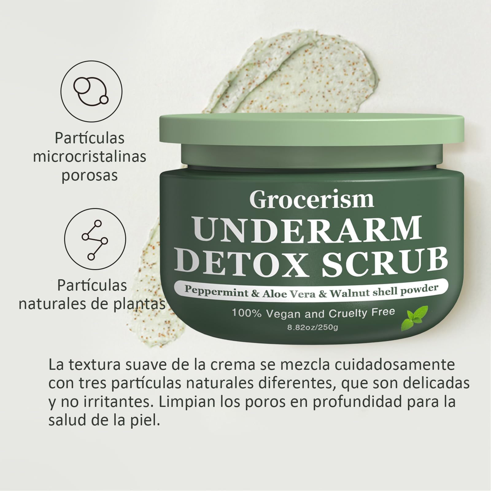 Desintoxicación de axilas y exfoliante corporal 8.82 oz con menta y aloe vera para eliminar olores y tonificar piel