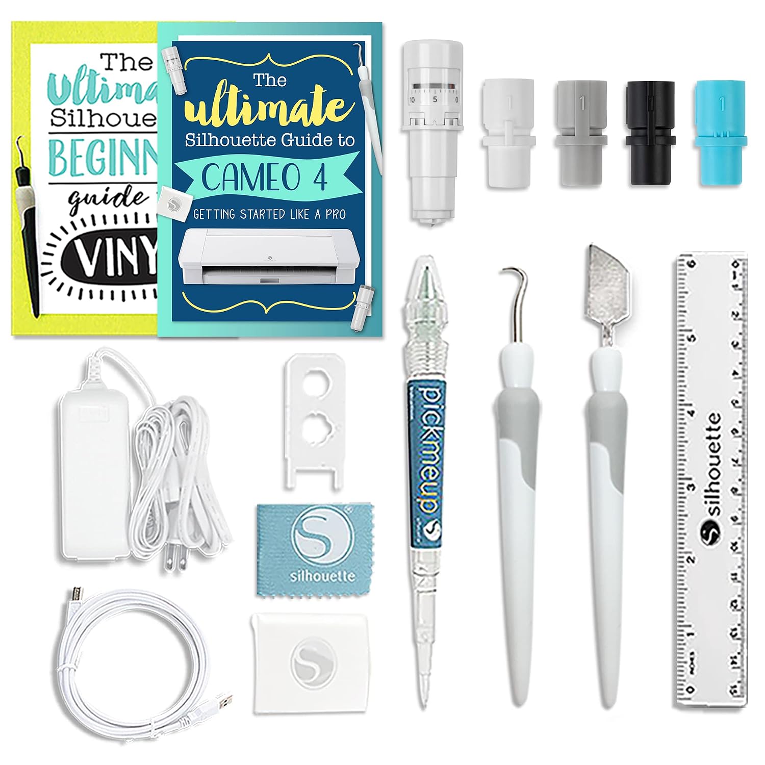 Silhouette White Cameo 4 Bundle with 64 Oracal Vinyl Sheets, Tools, Designs, Guides, How To's, and More