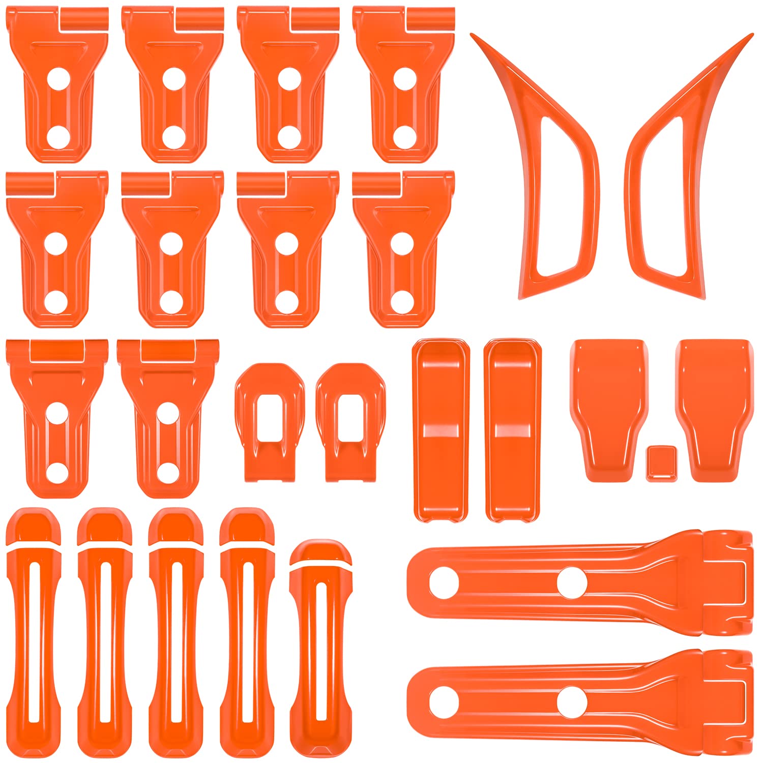 26PCS Full Set Exterior Decoration Trim Kit for Jeep Wrangler JL JLU 2018-2023 Door Hinge Handle Engine Hood Hinge Hood Latch Wheel Eyebrow Side Air Outlet Rear Tailgate Window Hinge Cover (Orange)