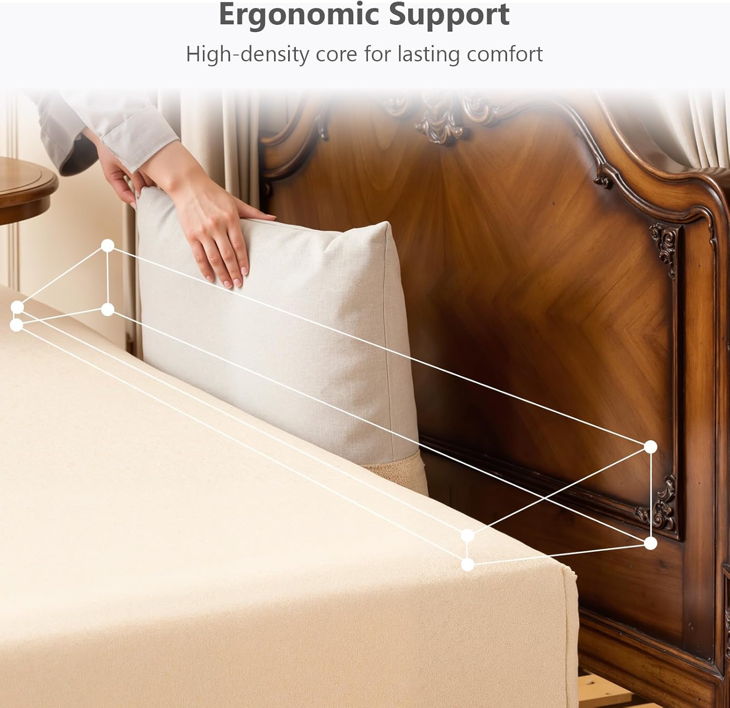 DUMOS Bed Wedge Pillow for Headboard & Mattress Gaps, 54-inch Long - Supportive Wedge Pillow with Side Pockets, Bed Wedge for Back Pain Relief, Reading & Sleeping, Removable Washable Cover