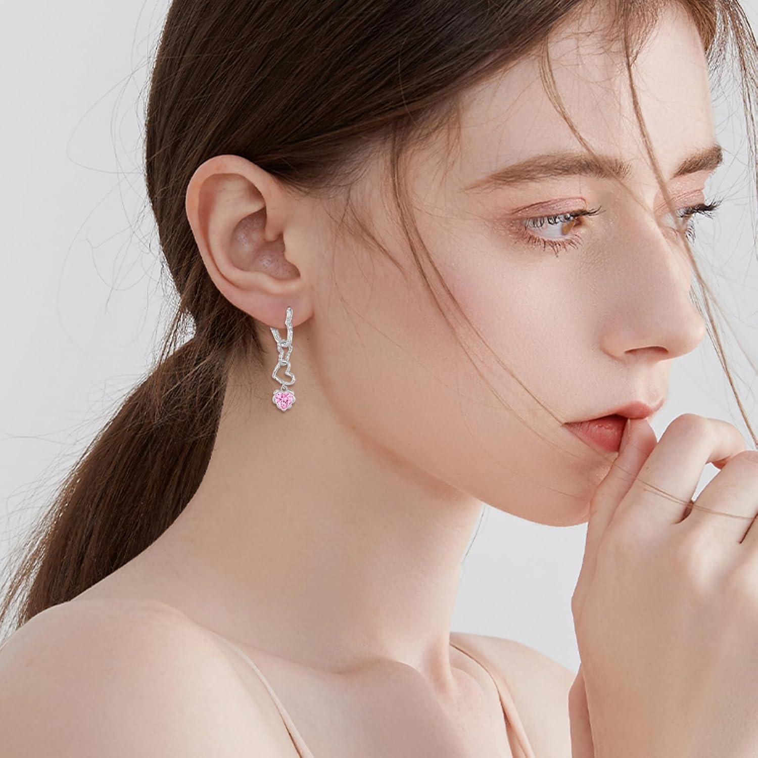 LUHE Heart Shaped Earrings Sterling Silver Dangle Zircon Heart Hoop Jewelry Earring Gifts for Women - Image 3
