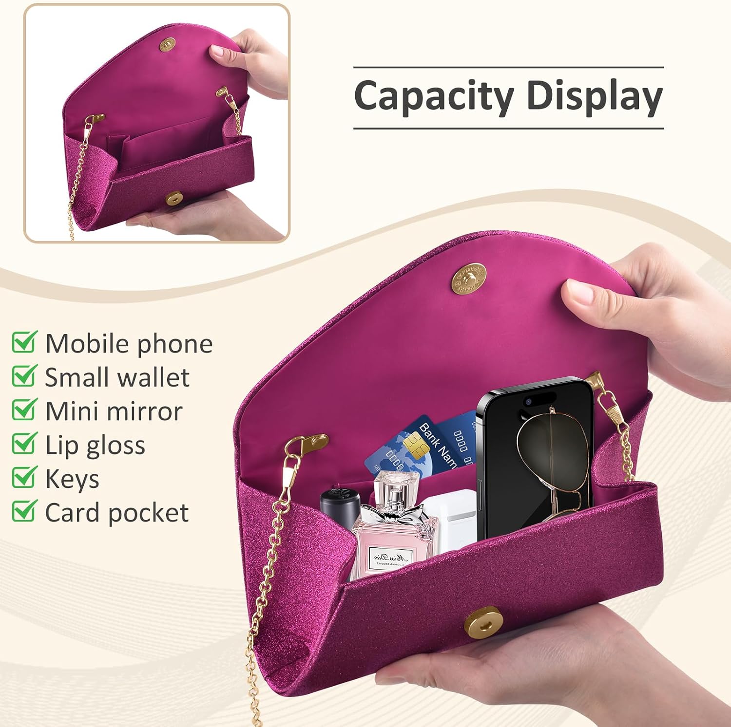 PACETAP Clutch Purses for Women, Shiny Sequin Envelope Evening Bag Handbags with Chain for Formal Wedding Prom Party