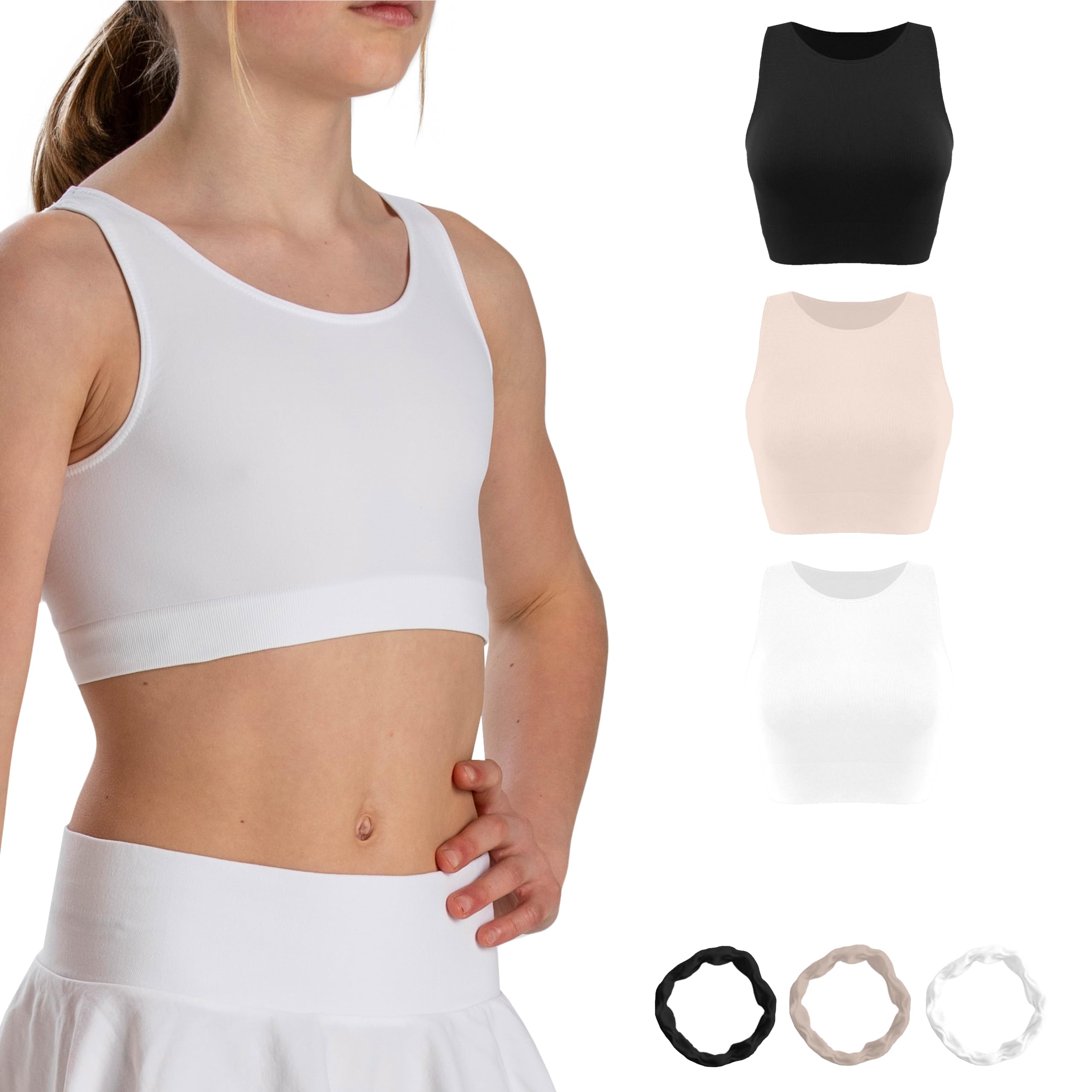 Risalti Brassiere Fille Américaine Microfibre 3Pcs - Top Fille, Crop Top Fille, Crop Top Enfant Fille, Soutiens-Gorge Fille, Brassière Fille, Top Sport, Free Bracelets - Made in Italy