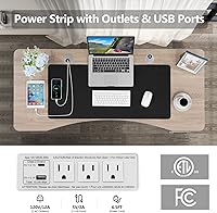 Vista 3 de farexon Escritorio eléctrico de pie ajustable en altura de 55 x 24 pulgadas con estación de carga, escritorio de pie con alfombrilla grande