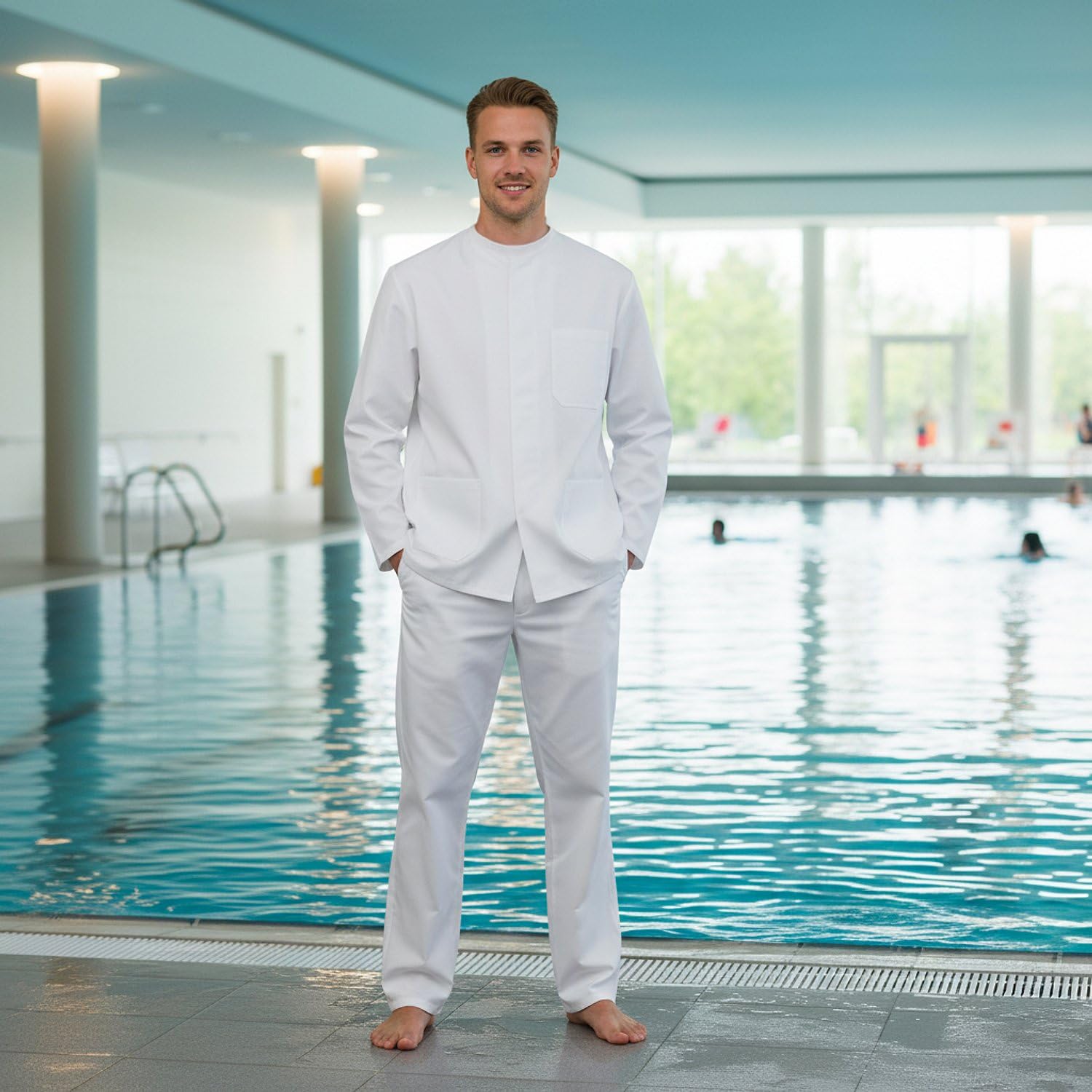 Sport-Thieme Schwimmanzug für Rettungsschwimmen | Ideal für Ausbildungsgruppen | Hose mit Gürtel oder Trägern | Weiß | Ohne Applikationen