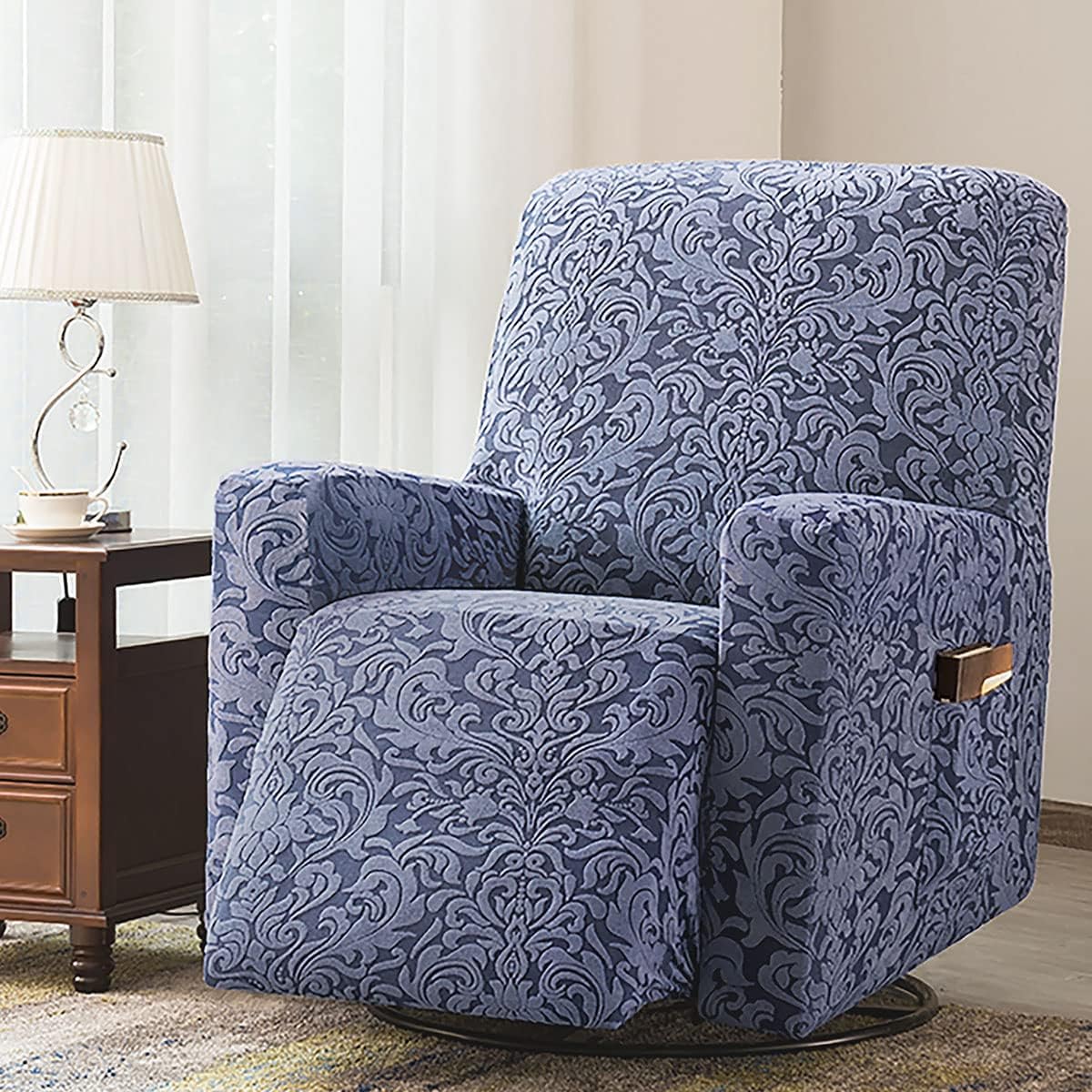 YOPOIY 1-Piece Elegant Lounge Recliner Slipcover Stretch Easy Fitted Durable Recliner Chair Cover Jacquard All-Inclusive Massage Armchair Cover with Side Pocket -Deep Coffee