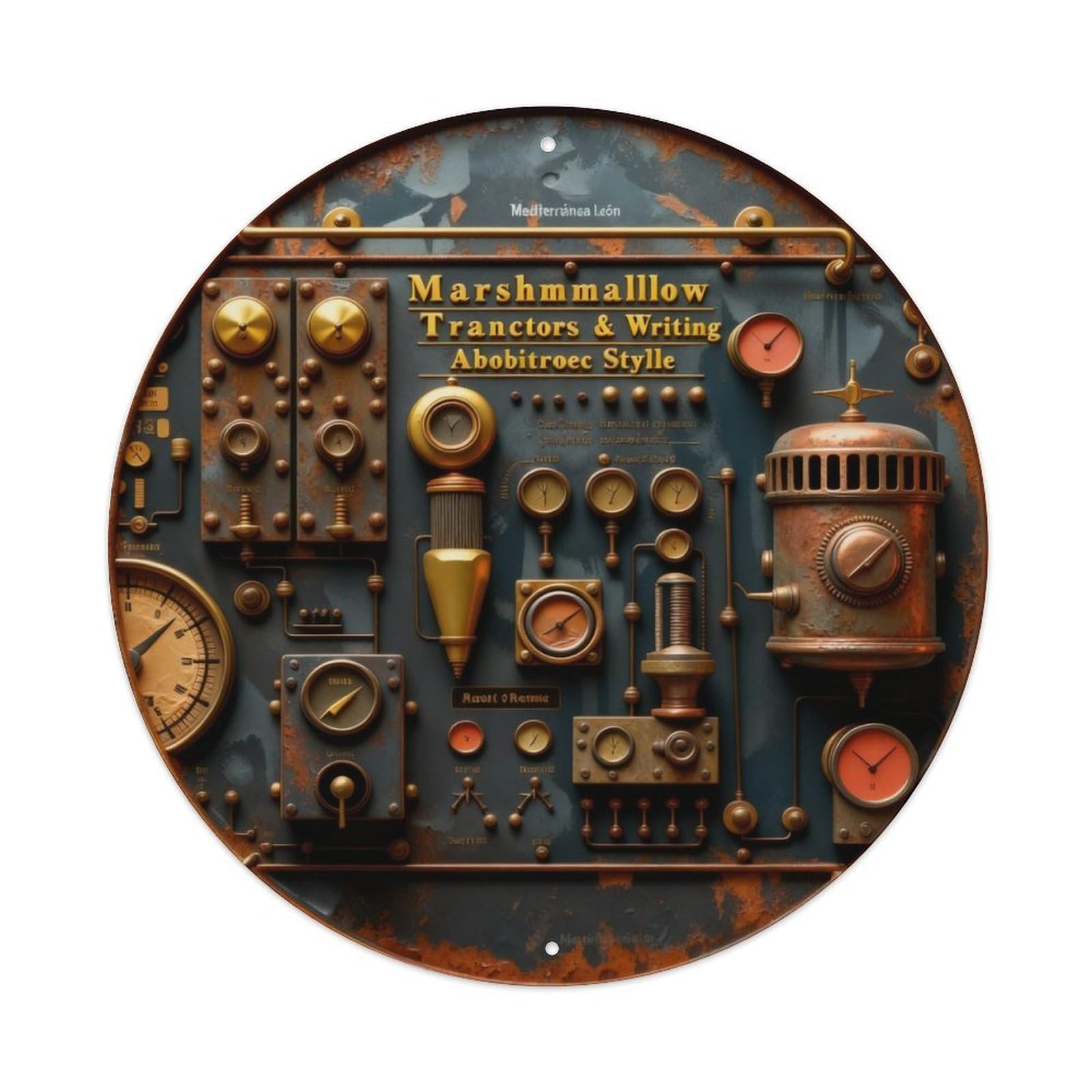 Steampunk Mechanical Panel Design Round Metal Tin Sign Vintage Wall Decor, Bar Garage Cafe Kitchen Home Wall Art Poster 8x8inches