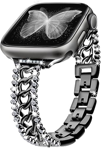 Correas de cadena brillantes compatibles con Apple Watch Series 8 de 1.61 pulgadas, 1.57 pulgadas, 1.49 pulgadas, para mujer, de lujo, elegante, con