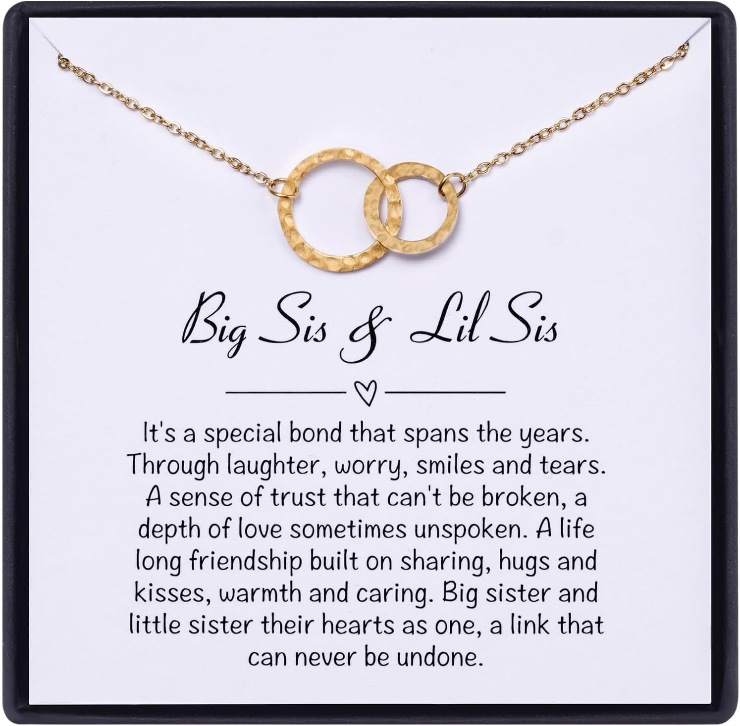 MIXJOY Big Sis Lil Sis Interlocking Circles Necklace Gifts for Women Girls, Best Sister w/Message Card Birthday Jewelry