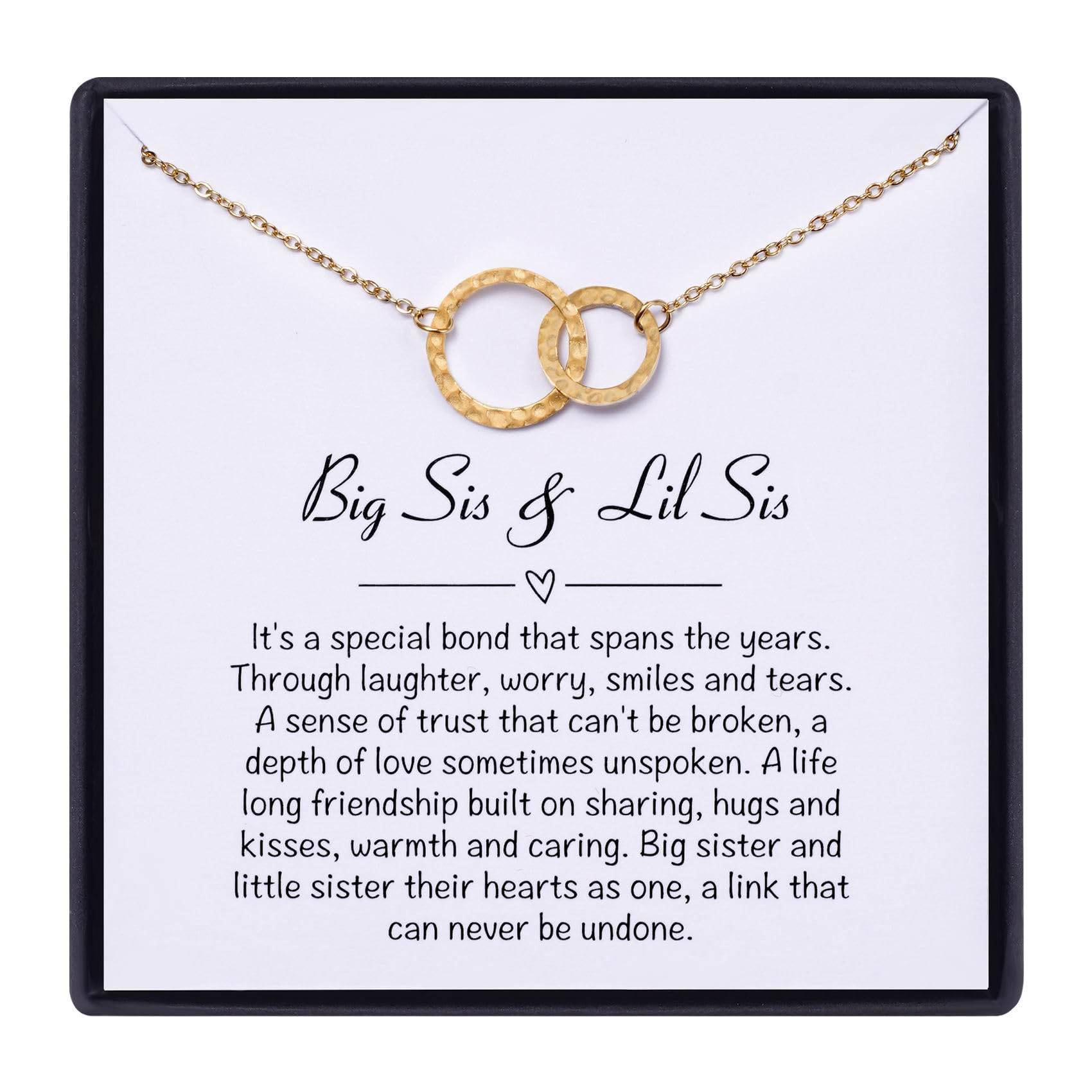 MIXJOYBig Sis Lil Sis Interlocking Circles Necklace Gifts for Women Girls, Best Sister w/Message Card Birthday Jewelry