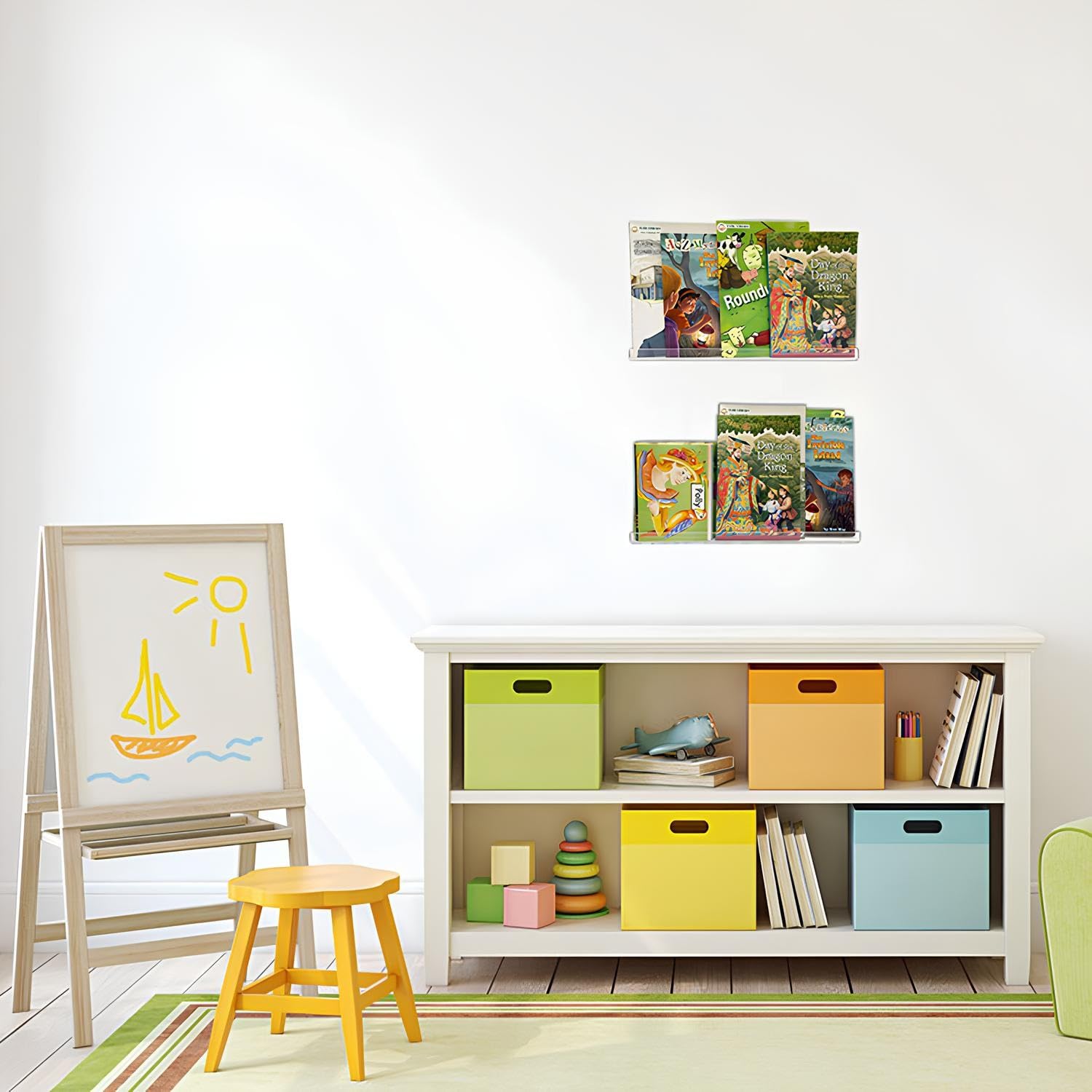 Estantes flotantes para discos de vinilo, estante de exhibición de pared de 2 piezas, almacenamiento de cómics con borde protector para sala de estar, cocina, entrada, dormitorio (5 x 60 cm)