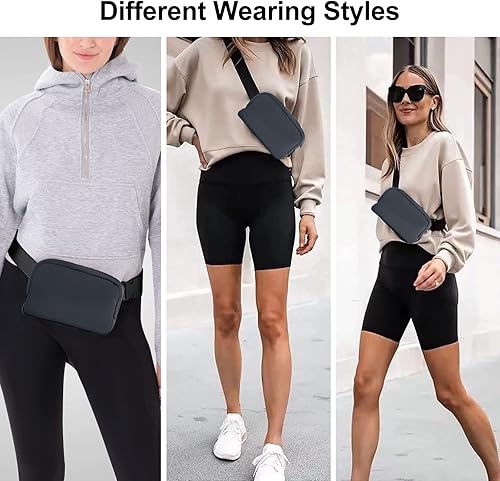 Miniatura 2 de Riñoneras para mujeres y hombres, cangurera cruzada con correa ajustable, bolsa de cinturón negra para entrenamiento, correr, viajar, senderismo,