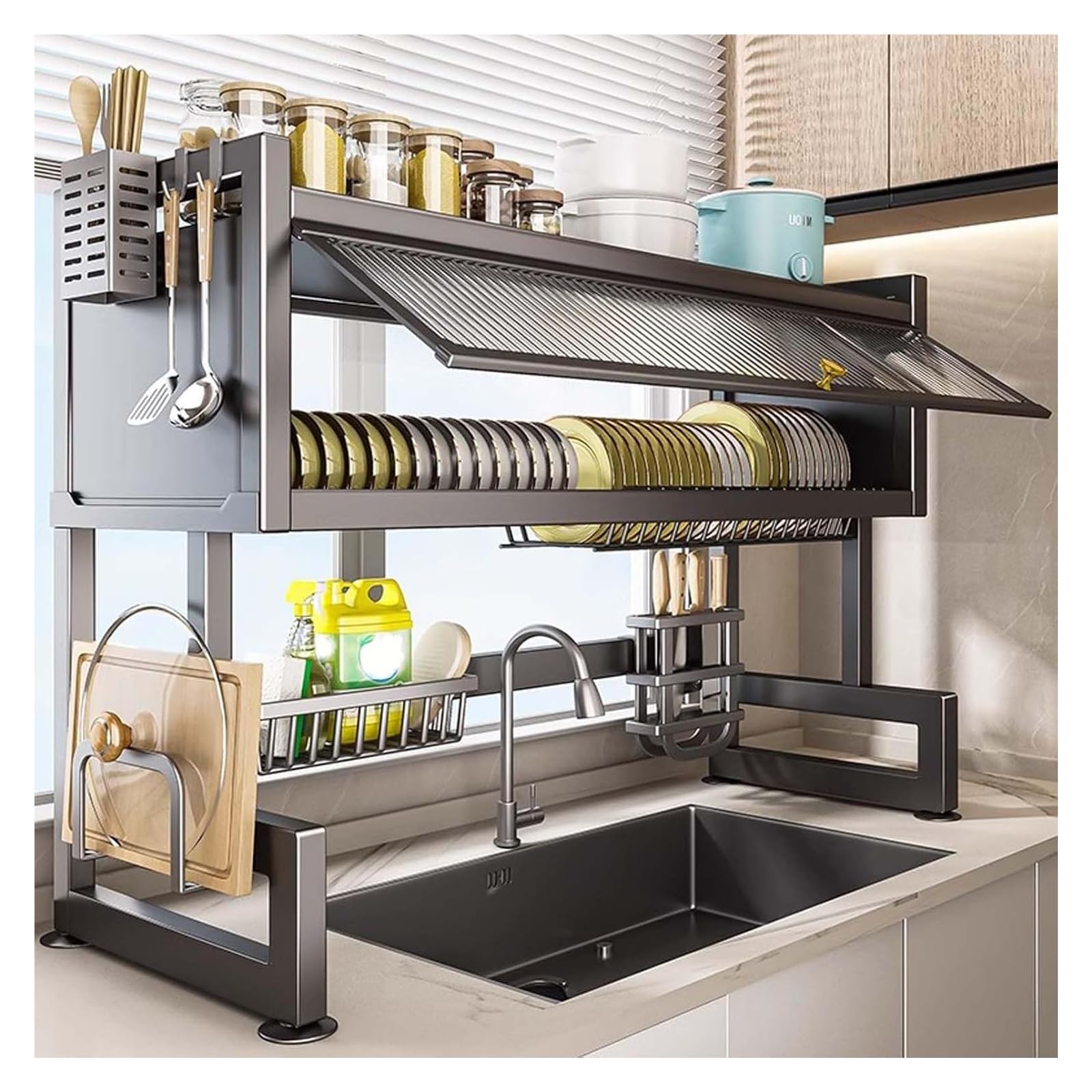 Égouttoir à vaisselle en acier inoxydable, organisateur de cuisine durable