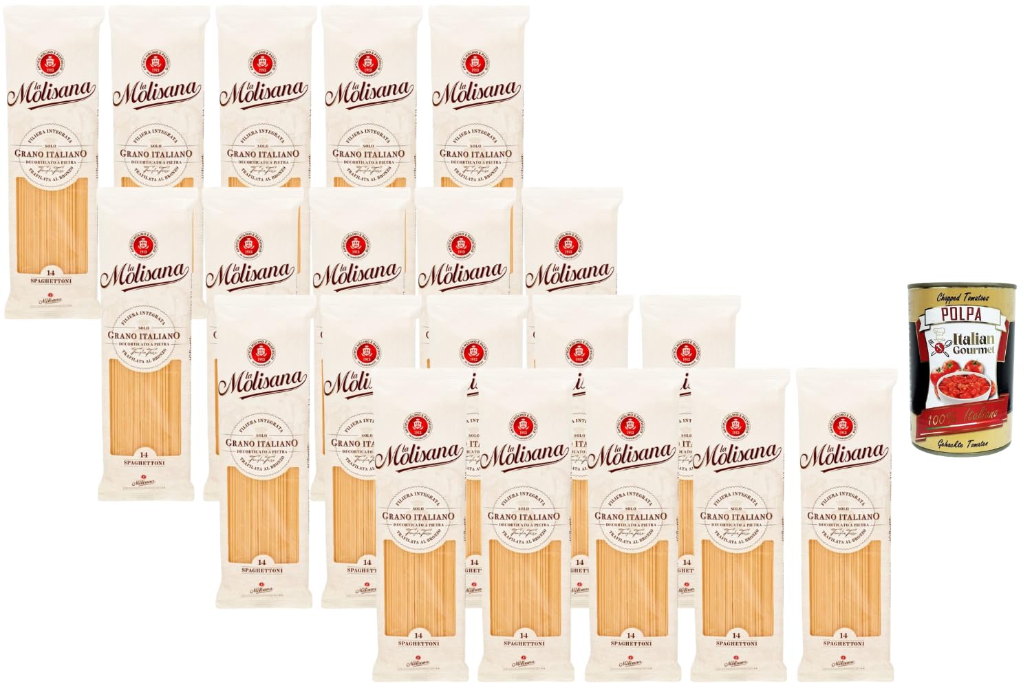 Italian Gourmet Bundle 20x Spaghettoni Vollkorn 500g + Polpa | Italienische Vollkorn Pasta aus Hartweizen | 10kg Vorratspackung
