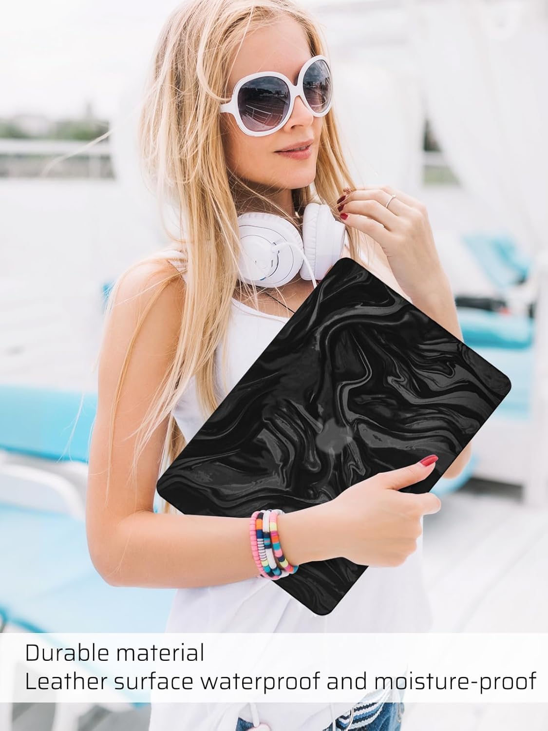 Seorsok Compatible with New MacBook Air 13.6 inch Case M4 M3 M2 2025 2024-2022 Release A3240 A2681 A3113,Luxurious and Skin-Friendly Leather Plastic Hard Shell&Keyboard Cover,Black Wave