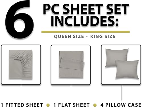 Miniatura 2 de Clementine 6 piezas de viscosa infundida derivada de bambú suave transpirable sábanas de cama gris claro Queen