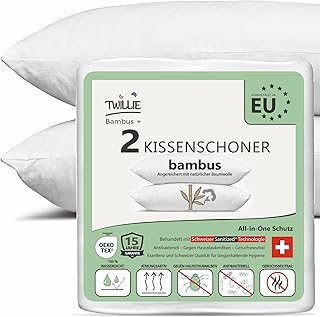 Twillie Kissenschoner 30 x 50 (2er-Set) Bambus – Premium-Qualität – Wasserdicht, Reißverschluss, Hautfreundlich – Naturbaumwolle, Schweizer Sanitized® Anti-Milben Antibakteriell – Hergestellt in EU
