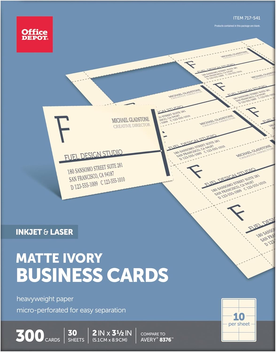 Office Depot(R) Laser/Inkjet Matte Business Cards, 2in. x 3 1/2in., Ivory, Box Of 300 : Business Card Stock : Office Products