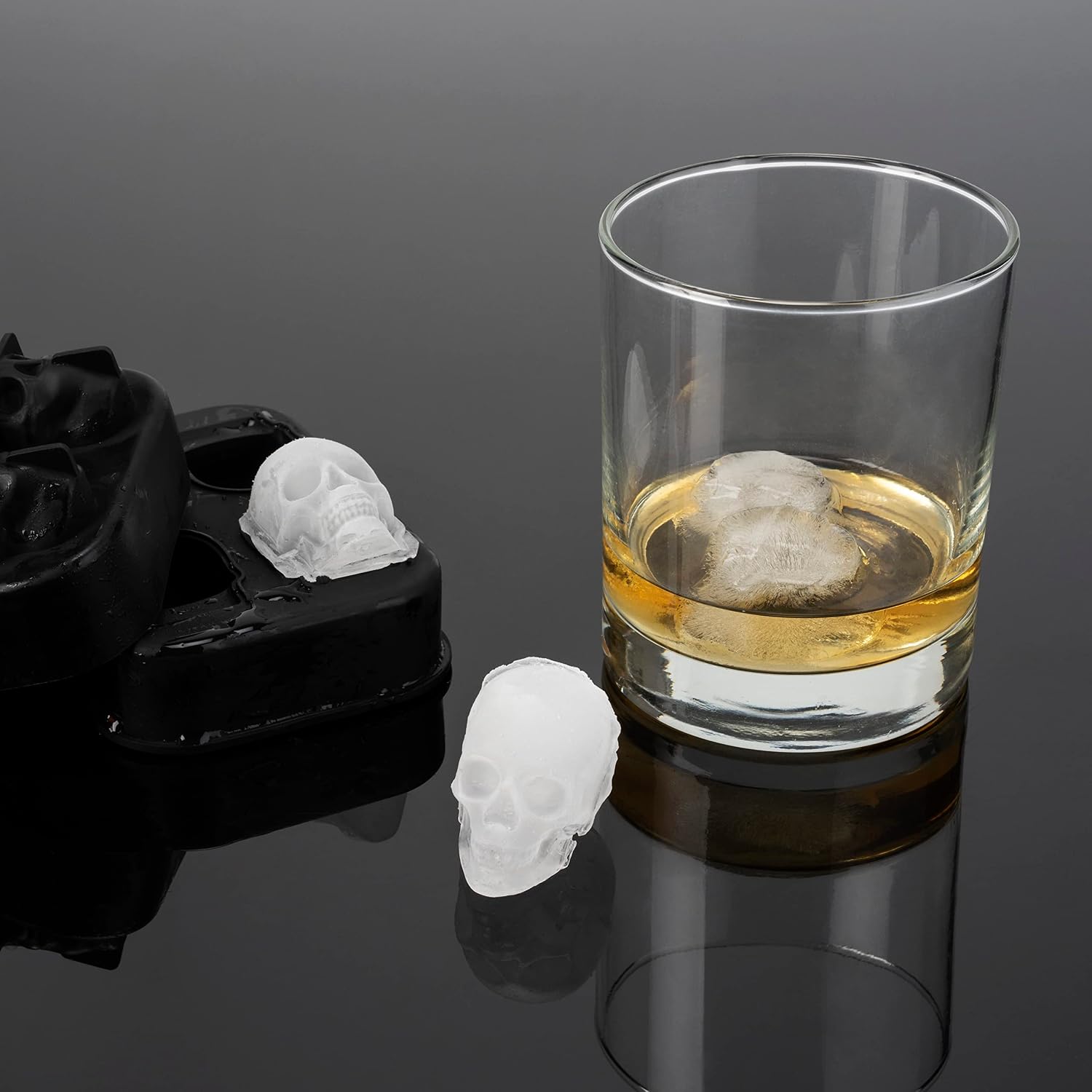 Foster & Rye Skull Ice Mold, Flexible Silicone Tray, Makes 1.5 Inch Ice Cubes for Whiskey, Cocktails, Party Drinks, Game Night, Kitchen & Home Bar, Novelty Gifts, Set of 1, Black image 5