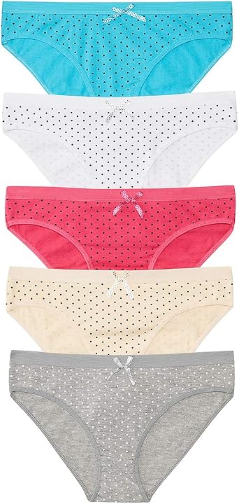 Nabtos Womens Cotton Underwear Sexy Bikini Polka dot Panties Pack of 5