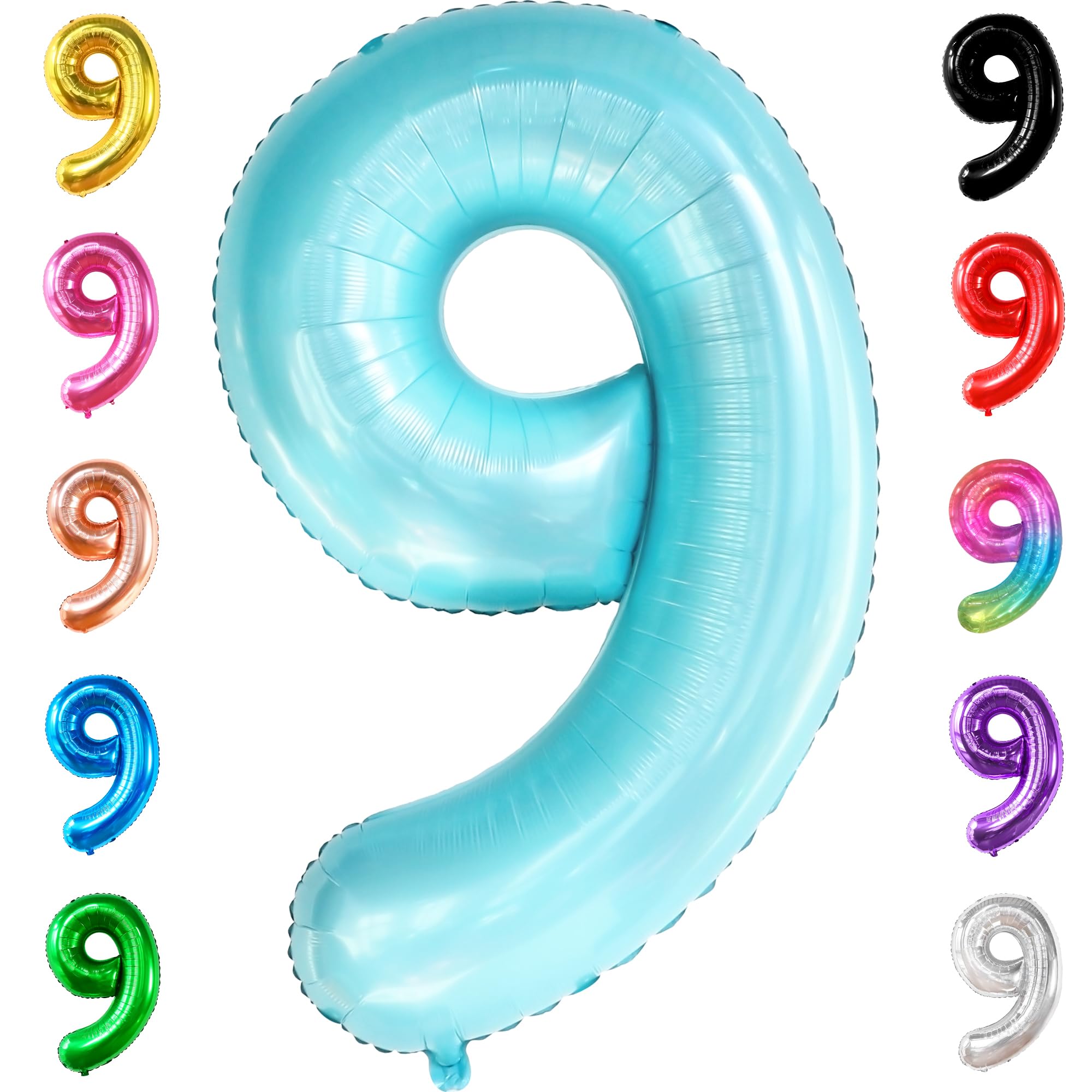 KatchOn, Giant Light Blue Number 9 Balloon - 40 Inch | Foil 9 Birthday Balloon for 9th Birthday Decorations | 9th Anniversary Decoration | Green Party Decoration