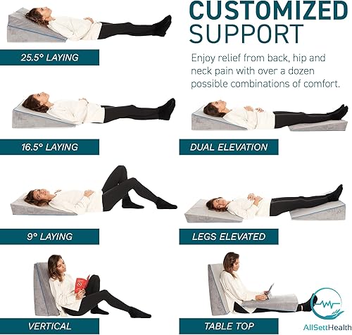 Miniatura 4 de Almohada de cuña de cama  Soporte 3 en 1  Ajustable a 4.5, 7.5 y 12 pulgadas  Tecnología de cremallera combinada  Almohada de espuma viscoelástica