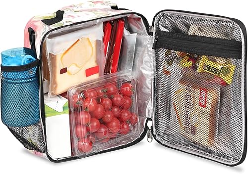 Miniatura 4 de AUUXVA Bonita bolsa de almuerzo cuadrada personalizada con flores de vaca para niños y niñas, lonchera personalizada, duradera, aislada, espaciosa y