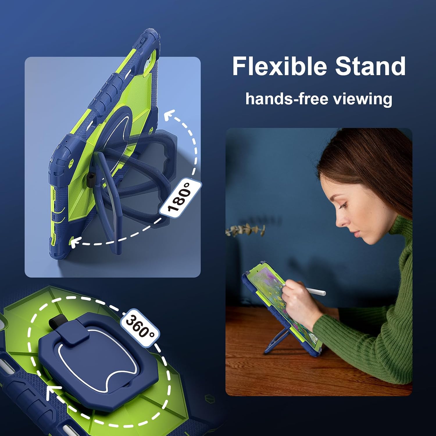 Dteck for iPad Pro 11 inch (M4/M5) 2024/2025 Release Shockproof Case with Shoulder Strap/Pencil Holder/Rotating Kickstand Handle, Heavy-Duty Sturdy Rugged Cover, Protective Tablet Shell, Blue Green image 4