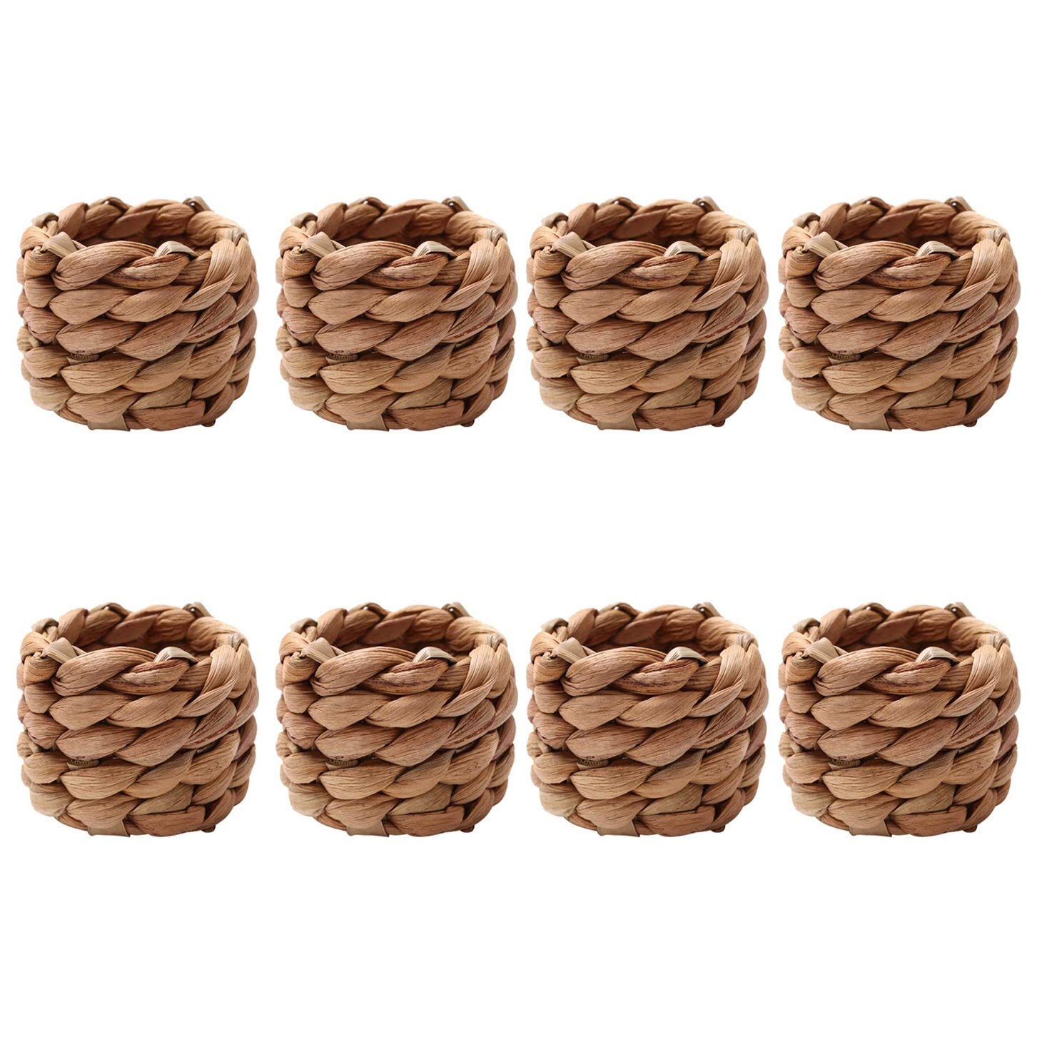 Dacvgog Country Style Fabric Napkin Ring 8 Pieces, One Hand Woven Straw Napkin Holder, Natural Farmhouse Napkin Buckle