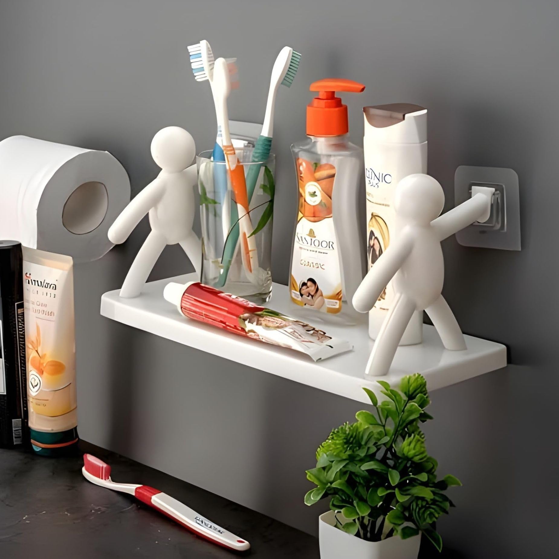 RZone STORE Wall Mounted Bathroom Shelf – Self Adhesive Plastic Rack | No Drill Waterproof Storage Organizer for Bathroom, Kitchen & Office (White, 1 Pc with 2 Adhesive Stickers)-picture-25