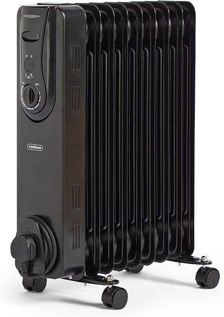 VonHaus Oil Filled Radiator 9 Fin, Electric Heater For Home Office, Oil Radiator Warms Any Room Quickly & Efficiently, Thermostatically Controlled 2kw Oil Heater For Maximum Warmth, 2 Year Warranty