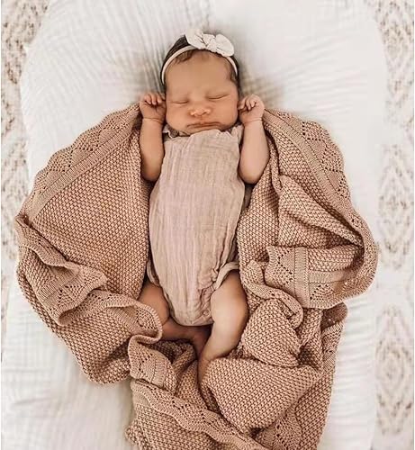 Miniatura 3 de Manta de bebé bordada, manta de bebé personalizada, acogedora manta de punto de algodón suave con nombre personalizado, regalo para recién nacidos