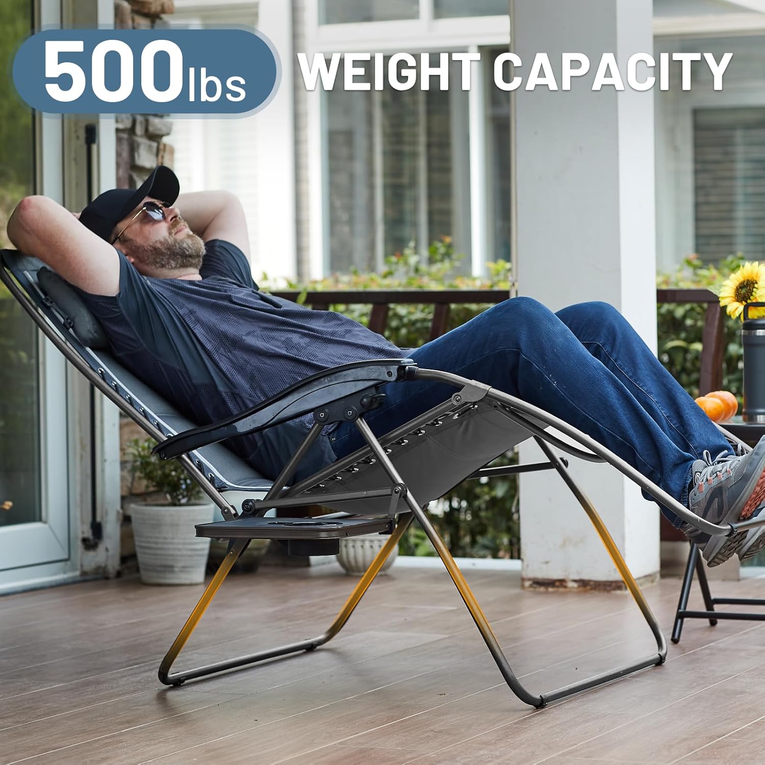 Timber Ridge Oversized Zero Gravity Chair, 33In Wide XXL Zero Gravity Reclining Chair with Side Table, Full Padded Lounge Chair for Outdoor Camping Patio Lawn, Heavy Duty Supports 500lbs, Grey-1 Pack