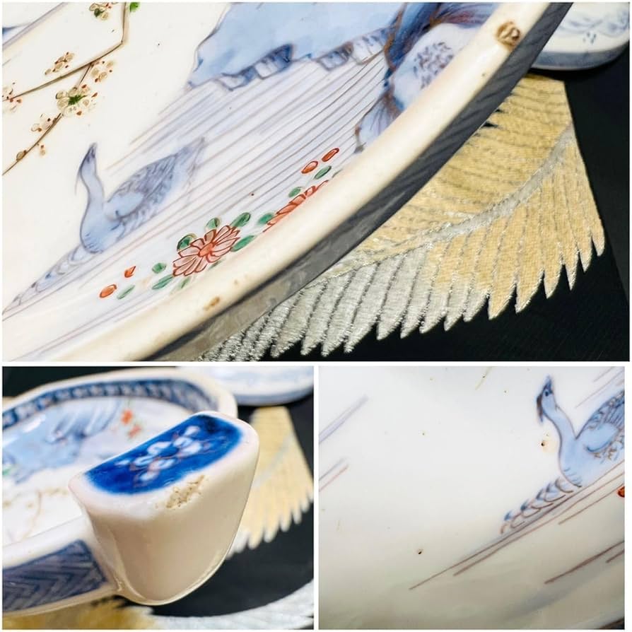 Amazon.co.jp: 中古美品 有田焼 古伊万里 染錦手 川に鴛鴦花絵