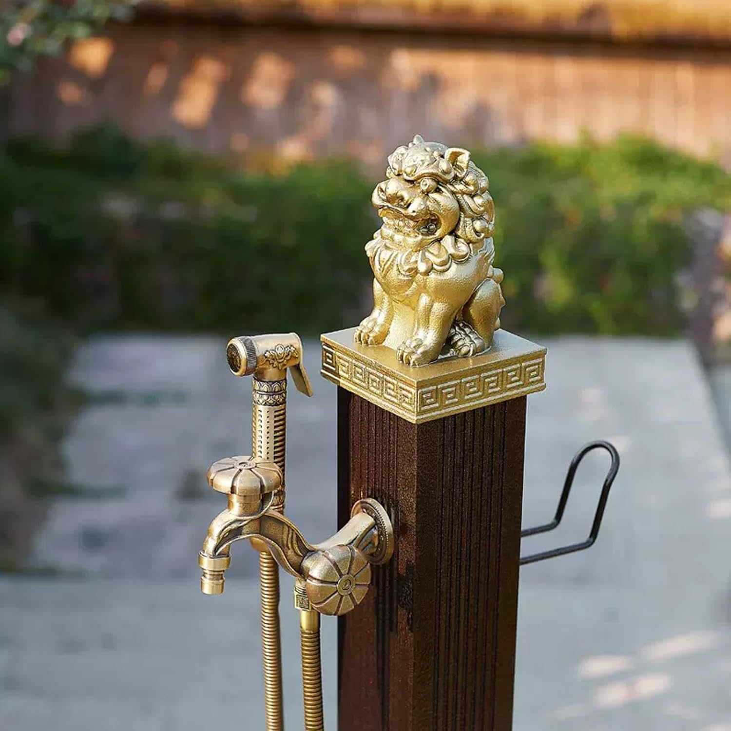 Freestanding Outdoor Garden Hose Holder Stand with Brass Faucet, Heavy Duty Metal Water Hose Storage Stake Rack for Backyard, Antifreeze Cracking(Hose Included) (Color :