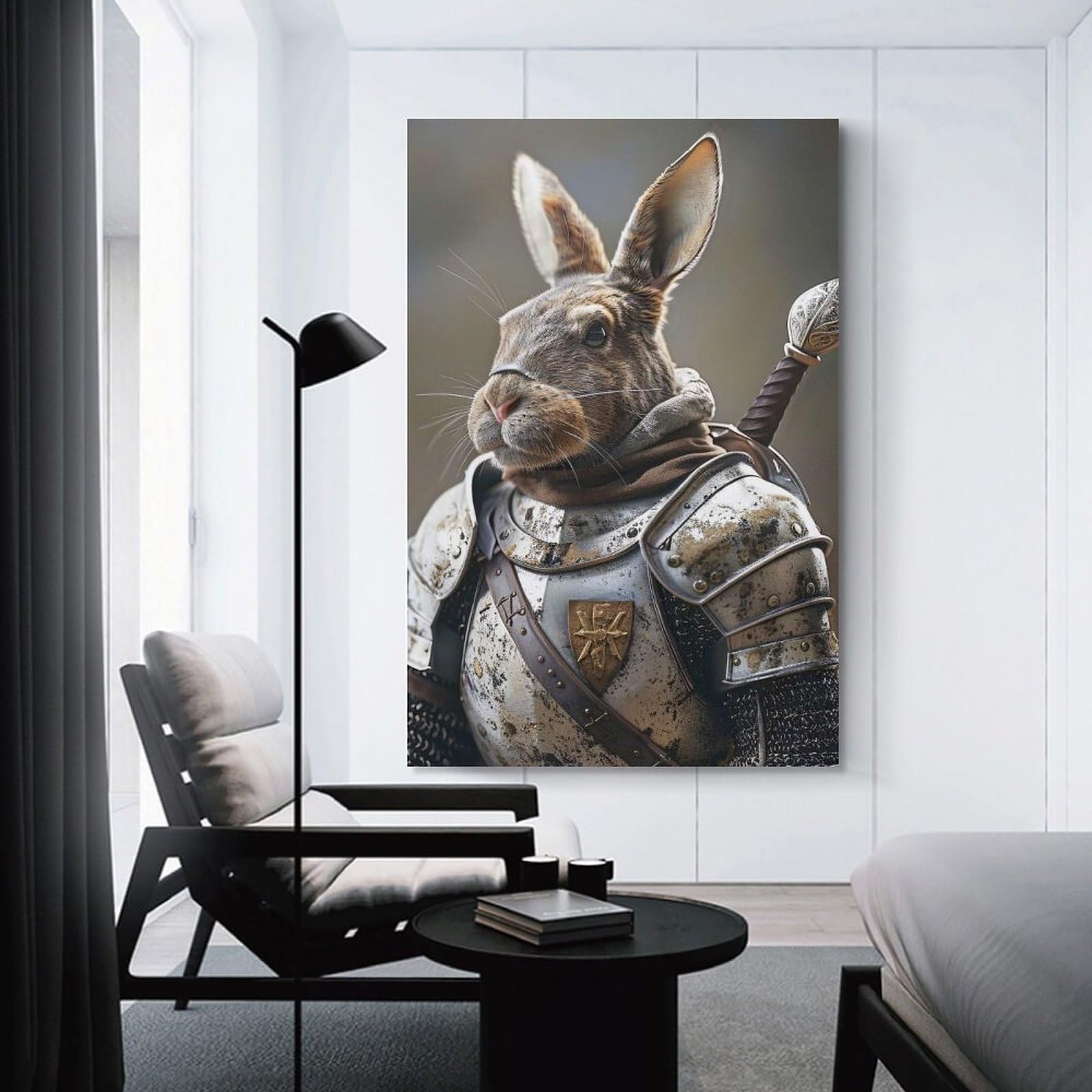 Junmoney Unframe-Style-1 Rabbit Knight In Shining Armor Wall Picture Print 08X12inch(20X30cm), For Entryway, Lounge Links Or Small Walls, Decorative Wall Art For Narrow Spaces