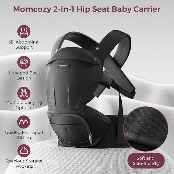 Momcozy Baby Carrier with Hip Seat, 2-in-1 Forward-Facing Carry for Active Babies, Detachable Hands-Free Infant Carrier up to 20kg, All Seasons Toddler Carrier Fits Waist Sizes up to 120cm, Black - 5