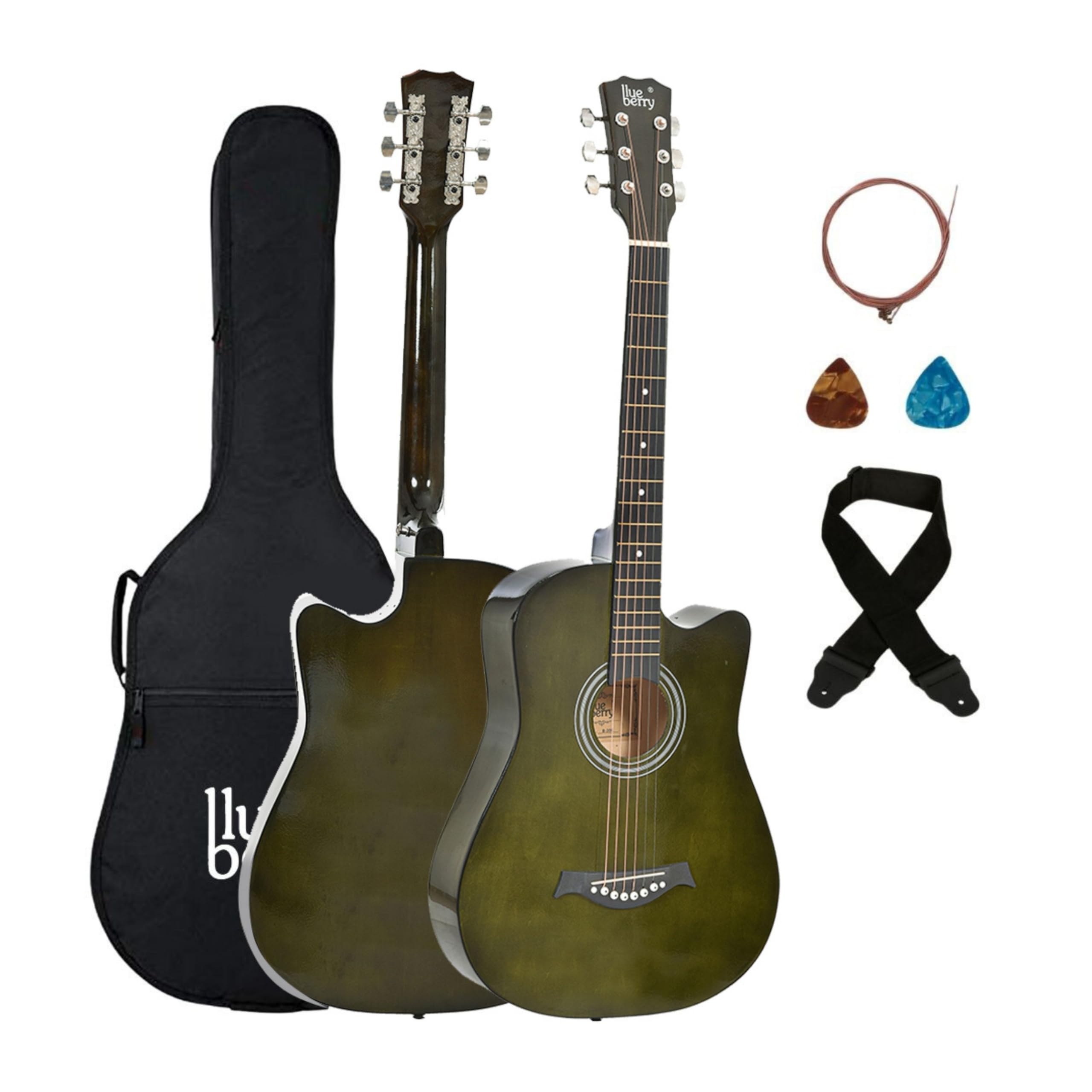 BLUEBERRY, B-38C-Olive Green Acoustic Guitar Kit with Bag, Strap, One Pack Strings And 2 Picks - (Size:38 Inch)-image-17