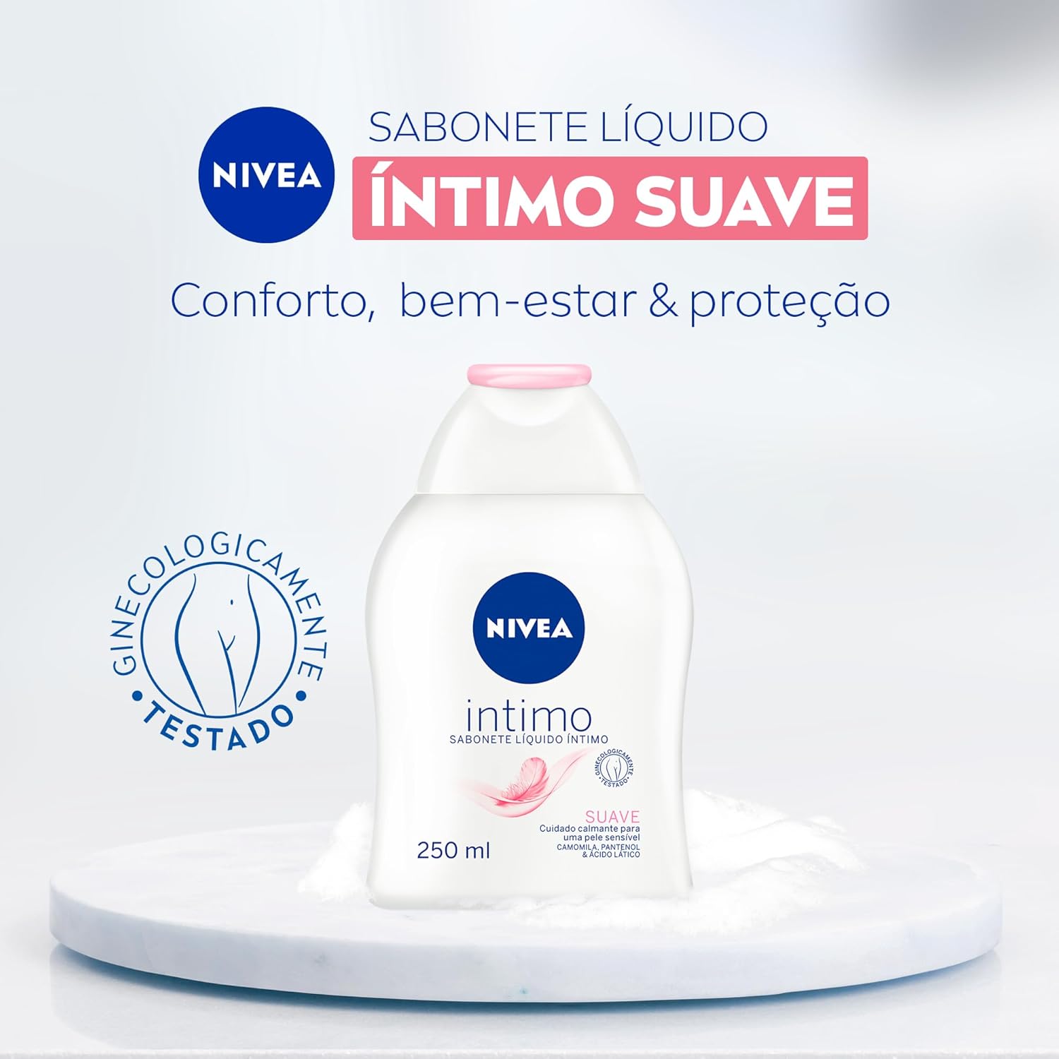 NIVEA Sabonete Líquido Íntimo Suave 250ml - Mantém o ph natural, com extrato de camomila, limpeza suave, sem corantes, testado dermatologicamente e ginecologicamente