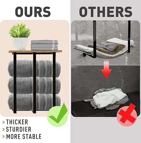 Miniatura 4 de Toallero montado en la pared con estante, hermoso almacenamiento para baño pequeño, organizador ordenado para toallas enrolladas, 3 barras de hierro