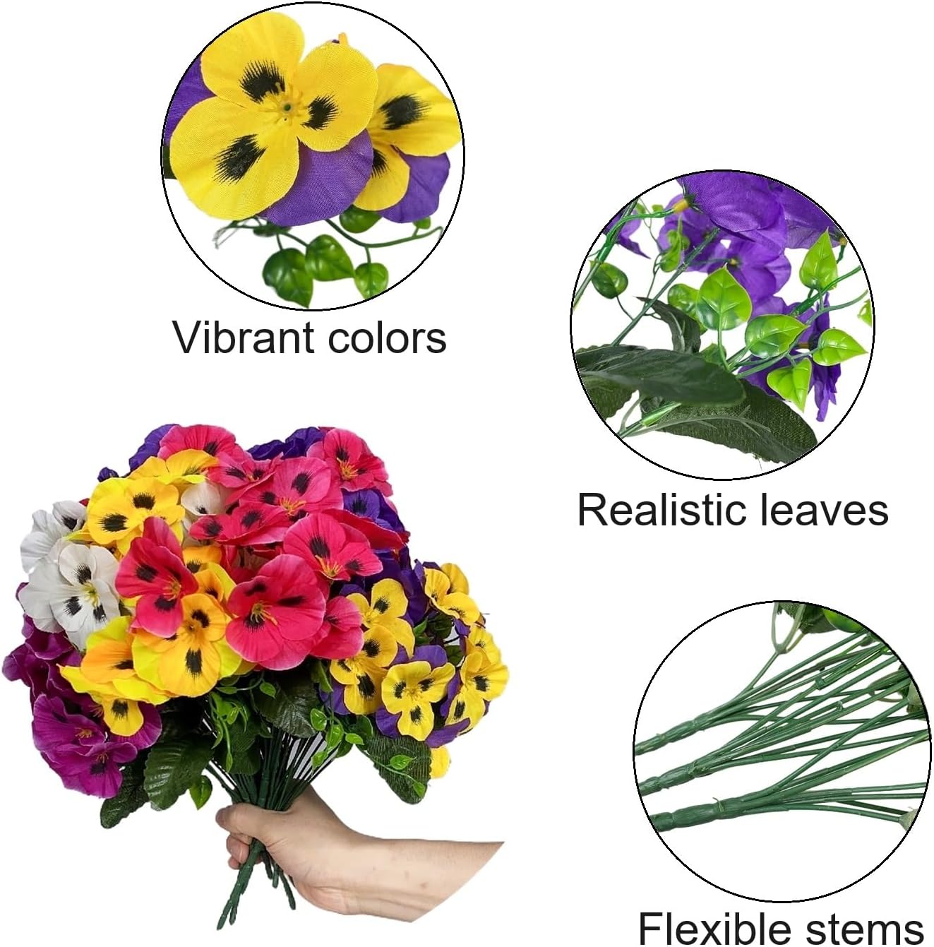 12 Bundles Artificial Pansy Flowers Faux Plastic Wild Flowers Bushes for Home Kitchen Garden Wedding Table Centerpieces Bouquet Arrangement Indoor Outdoor Decor (Mixed Color - 12Pack) - Image 7