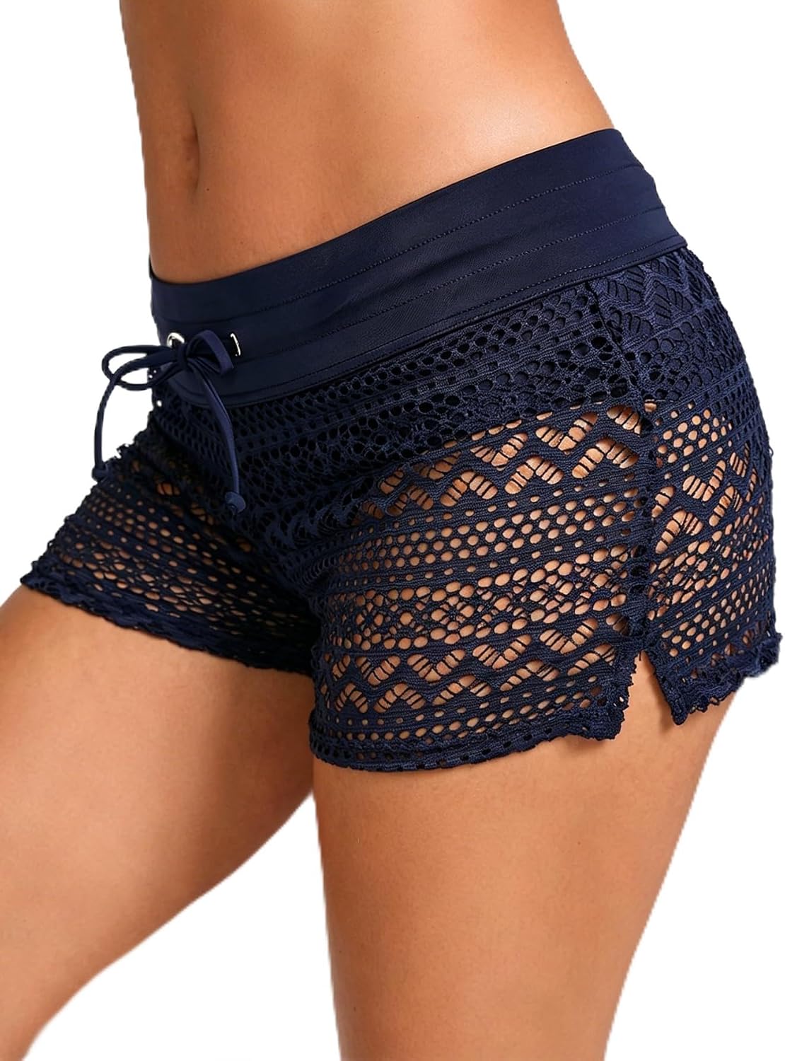 Women's Lace Swim Shorts Drawstring Bathing Suit Shorts Board Shorts Bottoms Hollow Swimsuit Boy Shorts