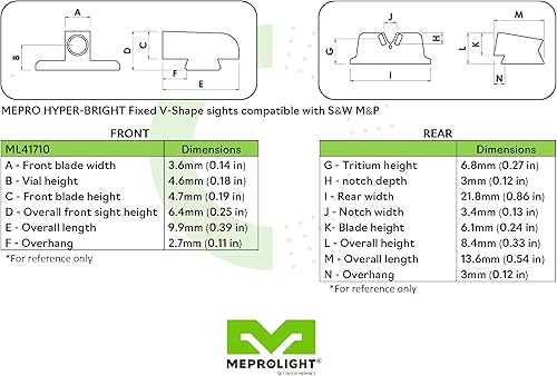 Miniatura 3 de MEPRO Hiperbrillante fijo en forma de V trasero tritio visión nocturna autoiluminada con parte delantera fotoluminiscente extra brillante y tritio